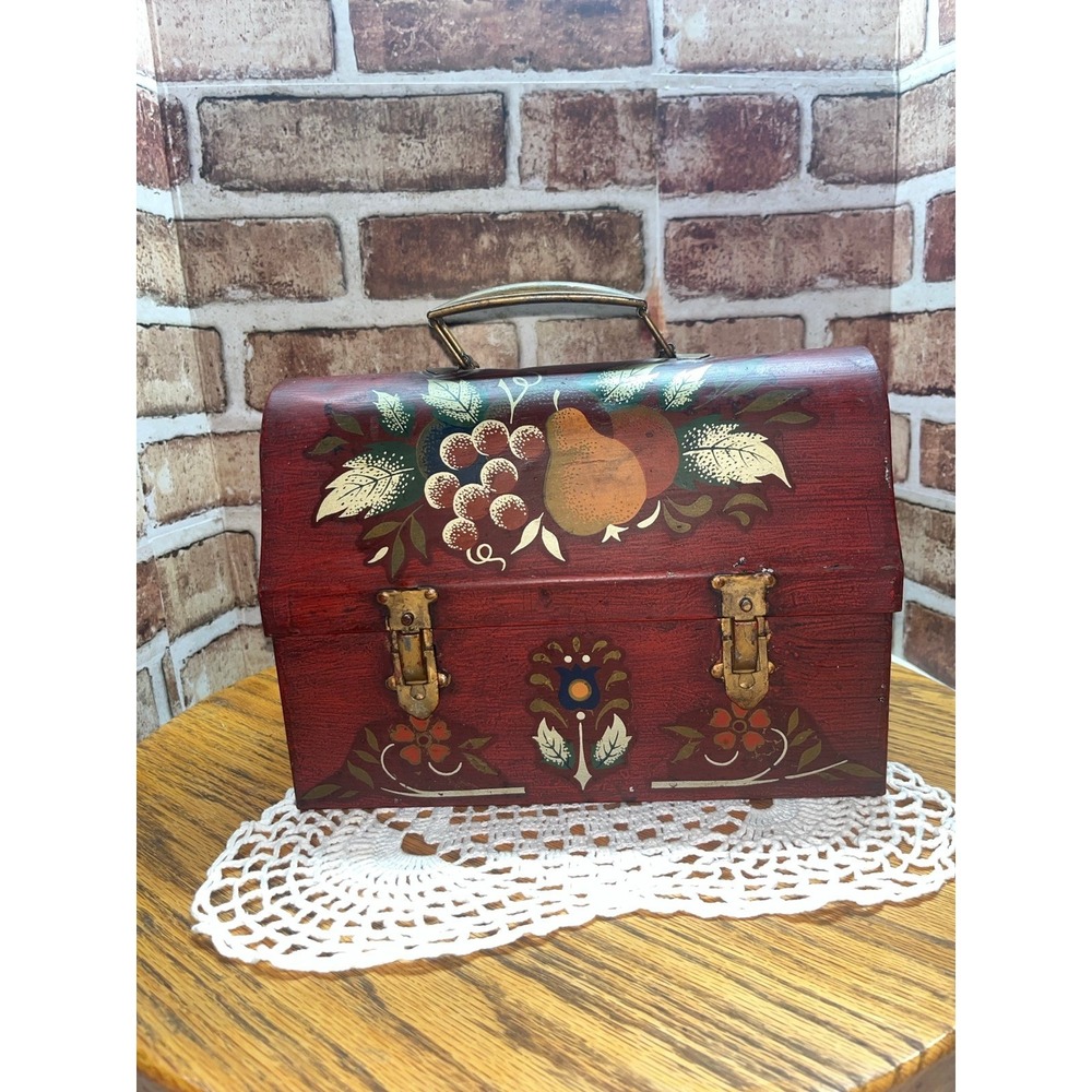 Vintage folk art pear, lunch pail/box